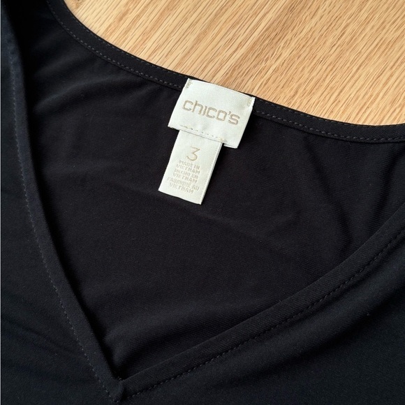 Chico’s Boho Flowy Sleeve Mixed Media Black Knee Length Dress Size XL - Picture 6 of 12